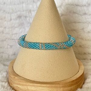 Sashka Teal Glass Bead Bracelet Roll On Stack Bracelet Handmade